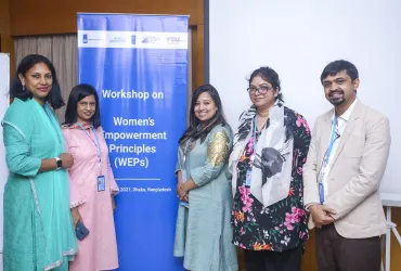 Tuba Ahamad, national UN Volunteer Programme Support Officer (second from left) with UN Women team at the workshop on Women’s Empowerment Principles in Dhaka, Bangladesh.