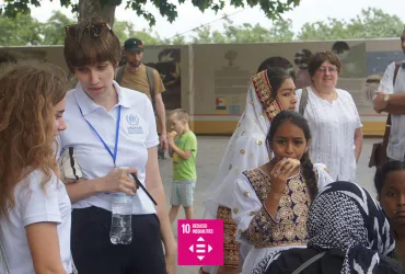 Liliia Huzeieva, national UN Volunteer with UNHCR in Ukraine, in her role as Senior Social Counsellor at Desyate Kvitnya, UNHCR's implementing partner in Odessa, Ukraine.