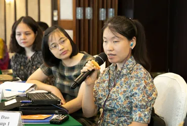 Huong Dao Thu serves as a national UN Volunteer Disability Rights Officer with the United Nations Development Programme (UNDP) in Viet Nam. Here, she takes the floor to contribute her perspective during a training on the Human Rights Based Approach to Pro