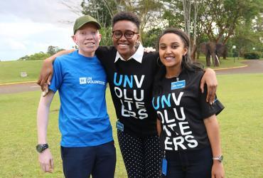 Gift Govere (left) with fellow UN Volunteers during capacity-building training in Nairobi, Kenya. 