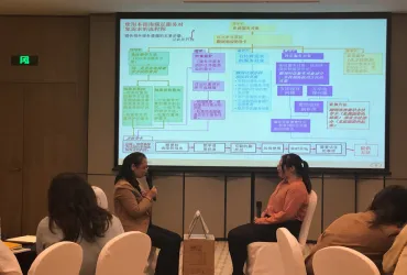 Ai Min (right) demonstrates how to conduct a consultation during the service training.