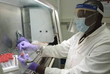 Abraham Poudiogo, Medical Laboratory Technician with MINUSCA, in the medical laboratory.