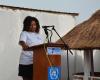 Nelly Mandengue, volontaire internationale (France) prononce le discours lors de l’atelier de sensibilisation sur la CPS à Bangui. 
