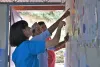 UN Volunteer Reika Horio, serving with UNICEF in Nepal, during a monitoring programme mission for improved comprehensive school safety in the earthquake affected schools in Bhaktapur, Nepal.