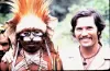 UN Volunteer Jerome Montague with a Biami warrior at Nomad River, Papua New Guinea, in 1978.
