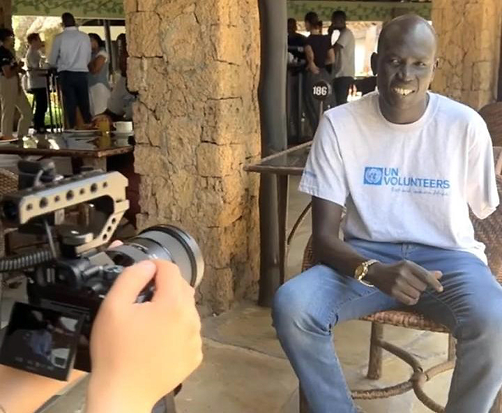 UN Volunteer Michael Achiek Panchol during an interview at the regional retreat of the UNV East and Southern Africa regional team in Mombasa, Kenya.