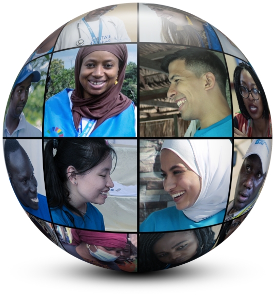 Globe showing the faces of UN Volunteers around the world